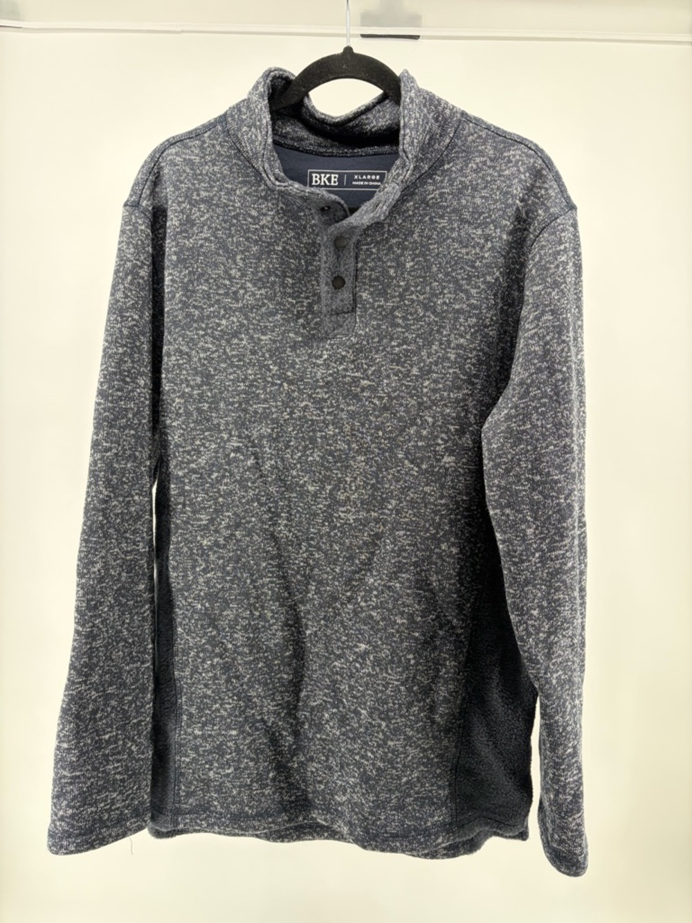 BKE Mens Marled Mock Neck‎ Snap Pullover Sweater Navy Blue Size X-Large